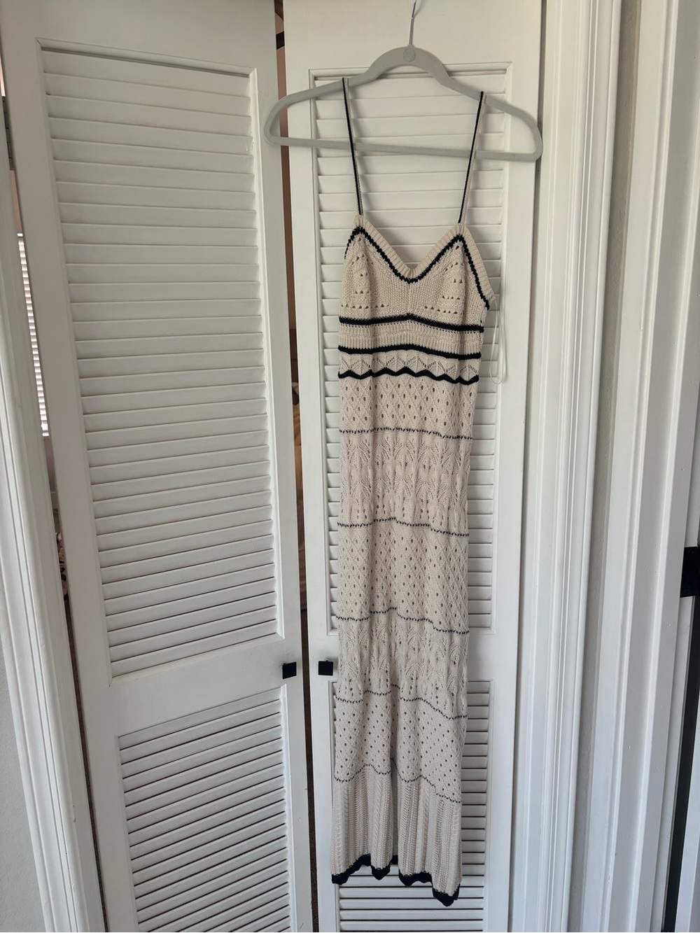 Olive & Oak Cream Crochet Maxi Dress with Black Trim
